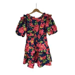 Walter Baker Ciara Floral Puff Sleeve Cotton Minidress Blue Pink M READ